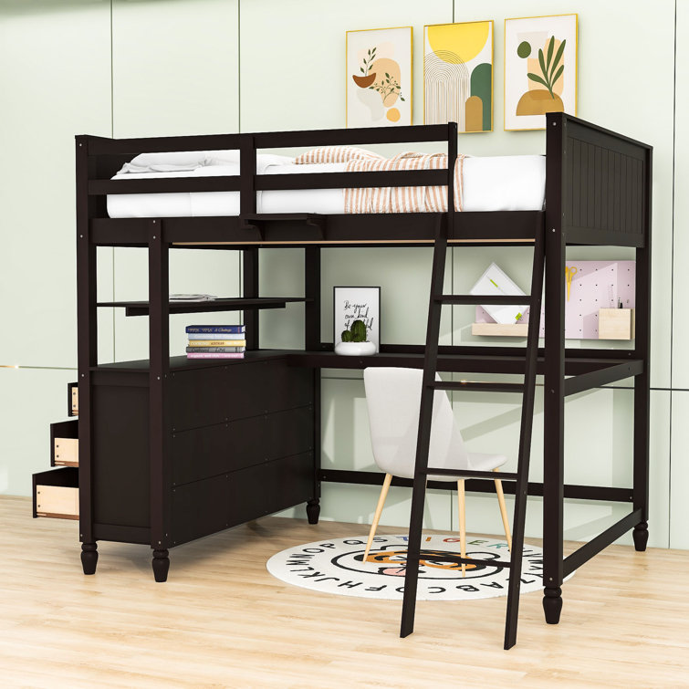 Lit mezzanine 6 tiroirs avec tablettes Haruma de Harriet Bee