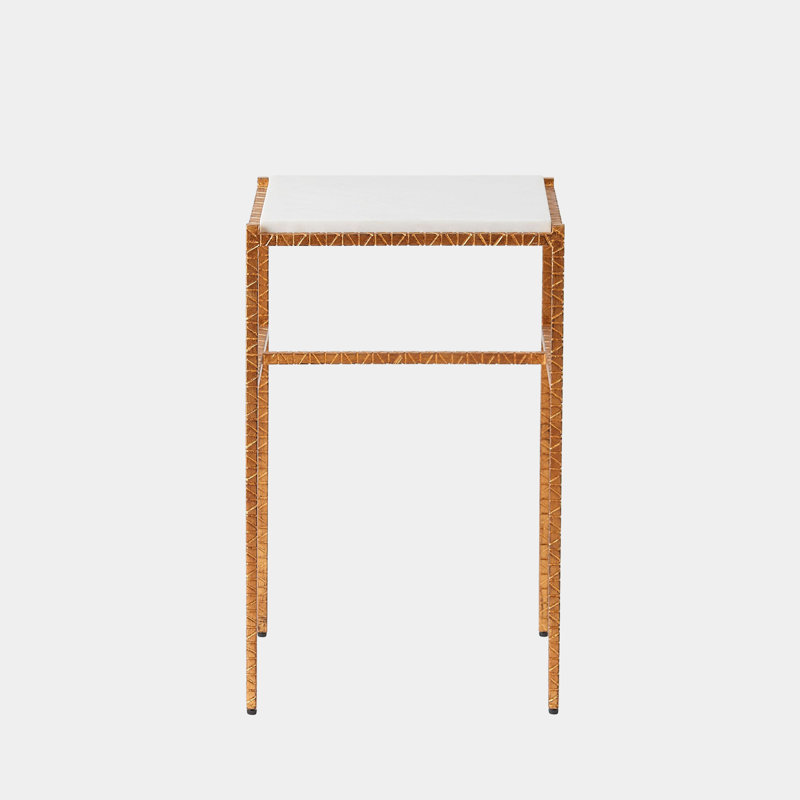 Cut Marble End Table, White Top/Gold Base