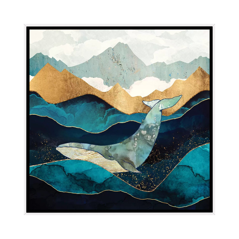 Baleine bleue - reproduction d'art, Toile blanche encadrée, Aucun mat, H 18 po x l 18 po x 1,5 po
