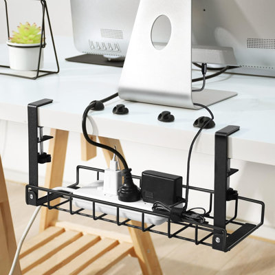 Plateau de gestion des câbles sous le bureau, gestion des câbles améliorée sans perceuse ni vis, chemin de câbles avec pince pour organisateurs de câbles, support pour cordon d'ordinateur pour bureau, blanc