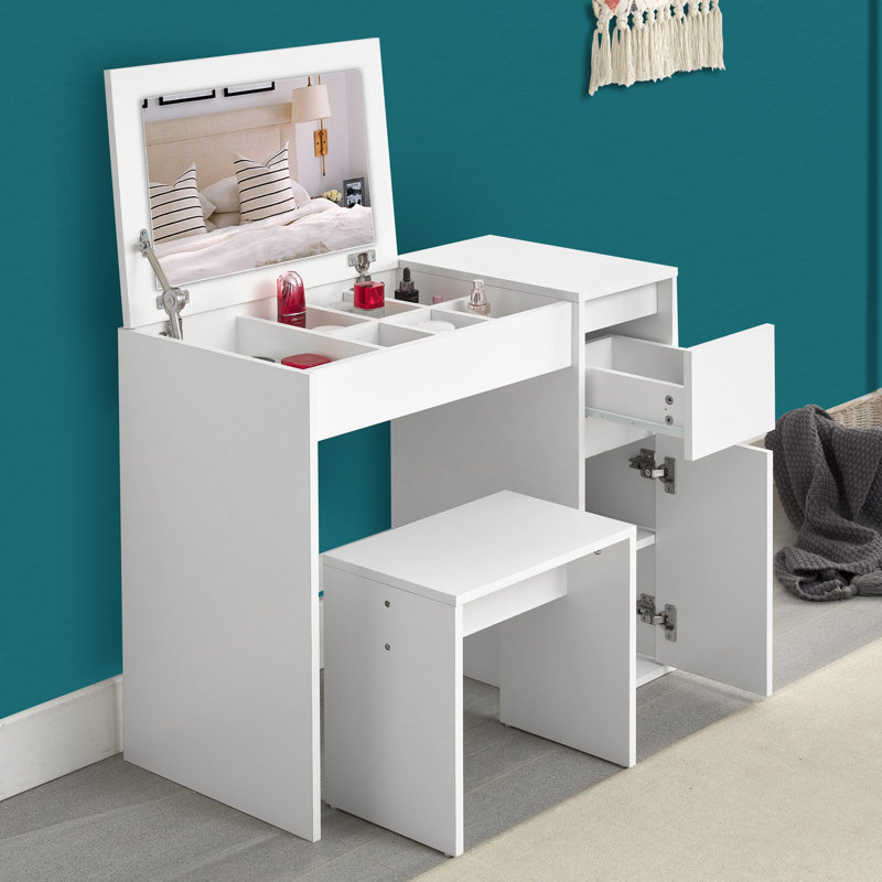 Claverton Dressing Table with Mirror, White