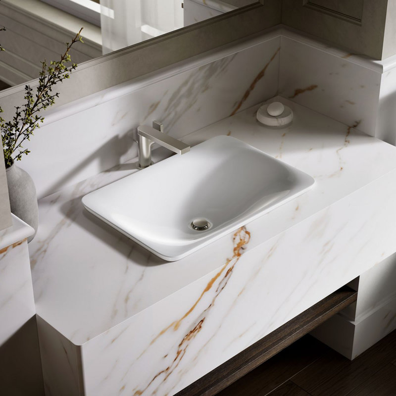 Lavabo de salle de bain rectangulaire encastré en céramique Carillon®, Blanc