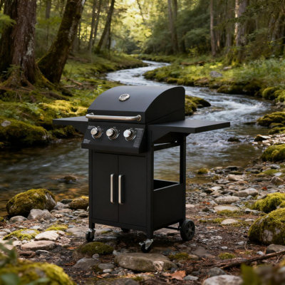 Portable Barbecue Wheels Gas Grill (Black)