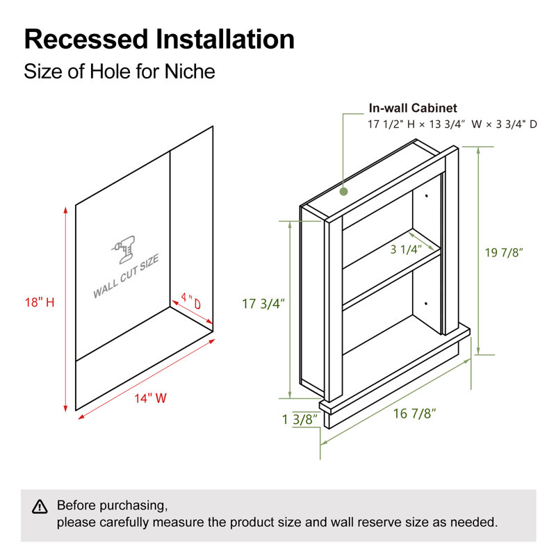 Cabinet de niche encastré en bois 17,5 po x P 4 po x H 20,3 po, Gris