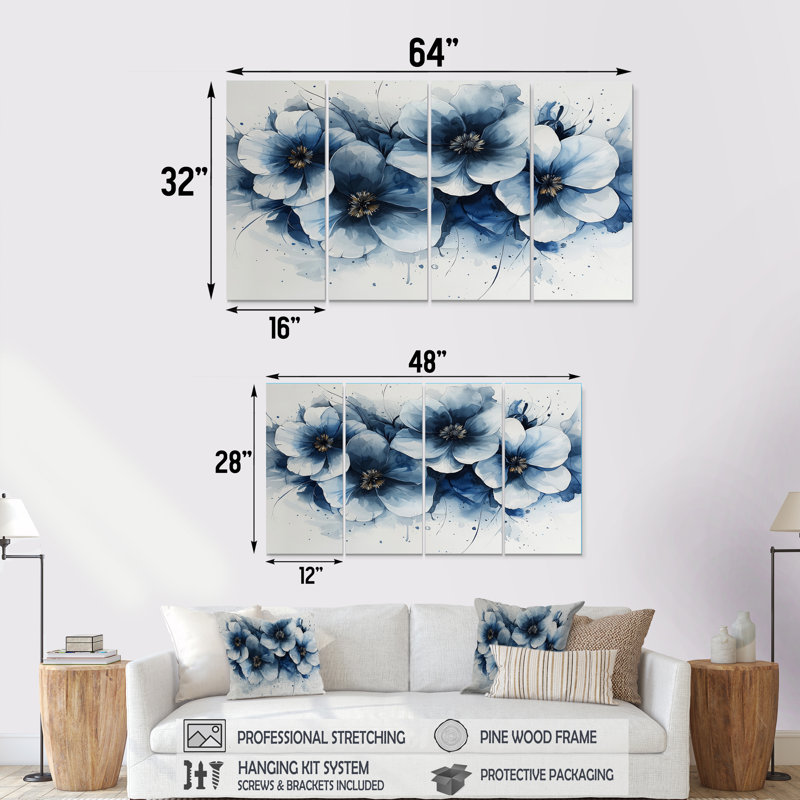 Farmington - marguerites, art mural - ensemble d'art mural traditionnel, H 32 po x l 64 po, 4