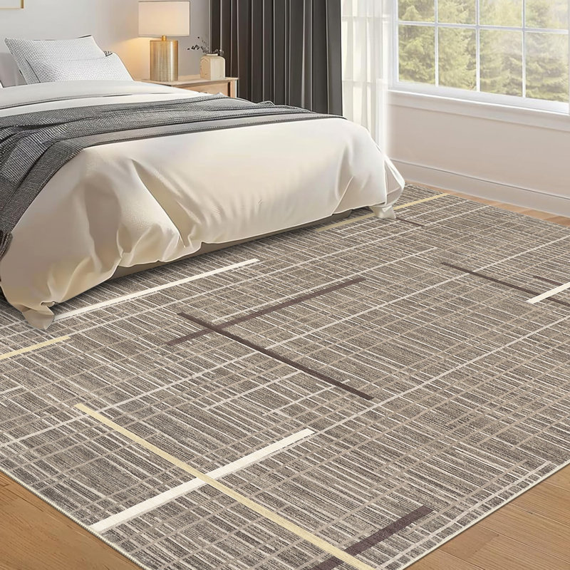 Modern Machine Washable Rug for Living Room Abstract Geometric Non Slip Ultra Thin Throw Rug Foldable Soft Stain Resistant Striped Accent Rug for Bedroom