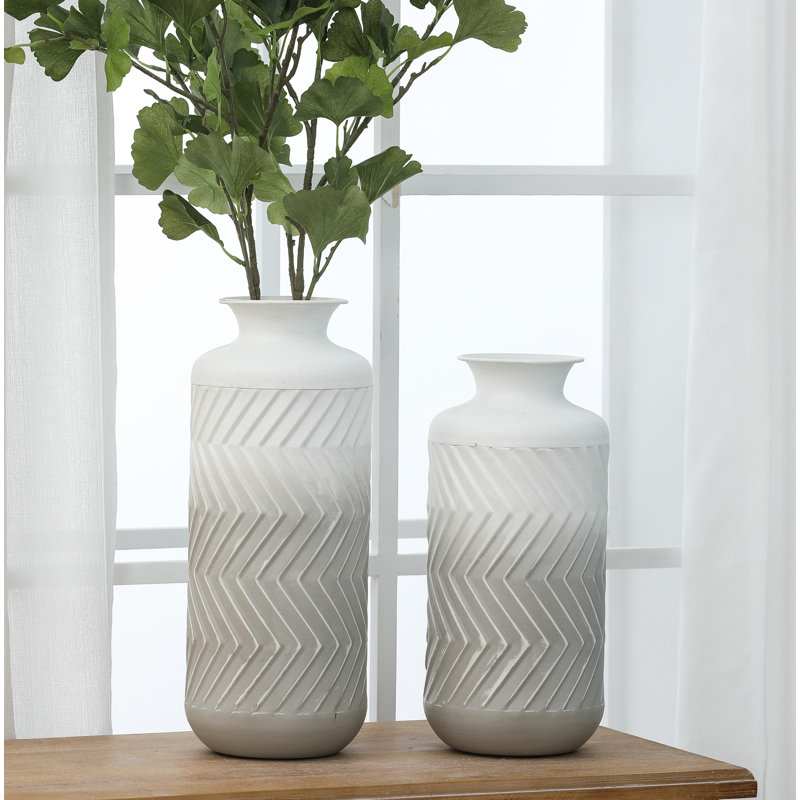 2 Piece Gray and White Modern Metal Vases