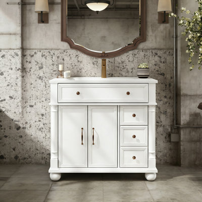 Bathroom Vanity with Sink and Metal Handles