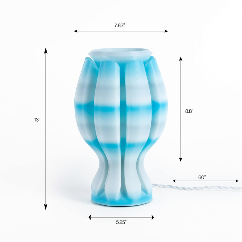 Flower 13" Tropical Coastal Plant-Based PLA 3D Printed Dimmable LED Table Lamp, Blue/White