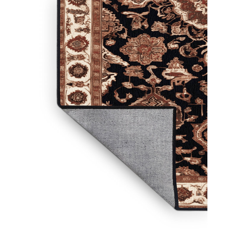 Machine Washable Persian Brown Area Rug, Round 7'