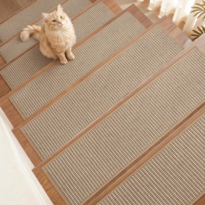 Tapis d'escalier en jute beige, tapis anti-dérapant pour marches en bois, adhésif sans résidus, anti-rayures et anti-rayures