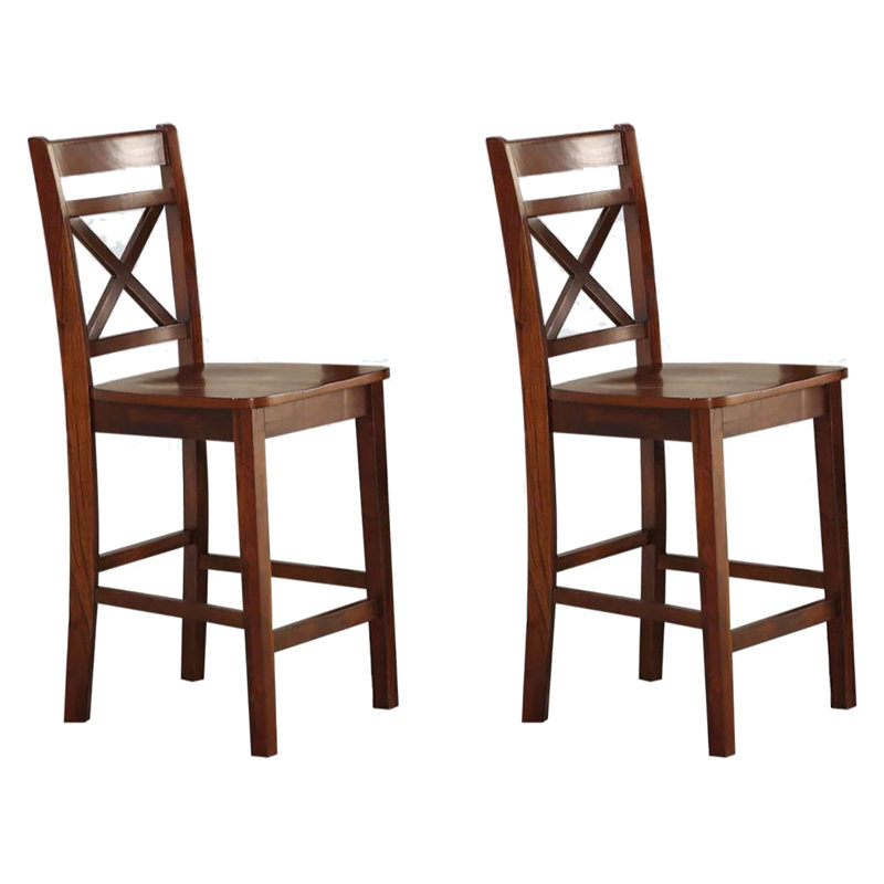 De 2 chaises à hauteur de comptoir en cerisier et dossier croisé de style 2 - Look intemporel et élégant