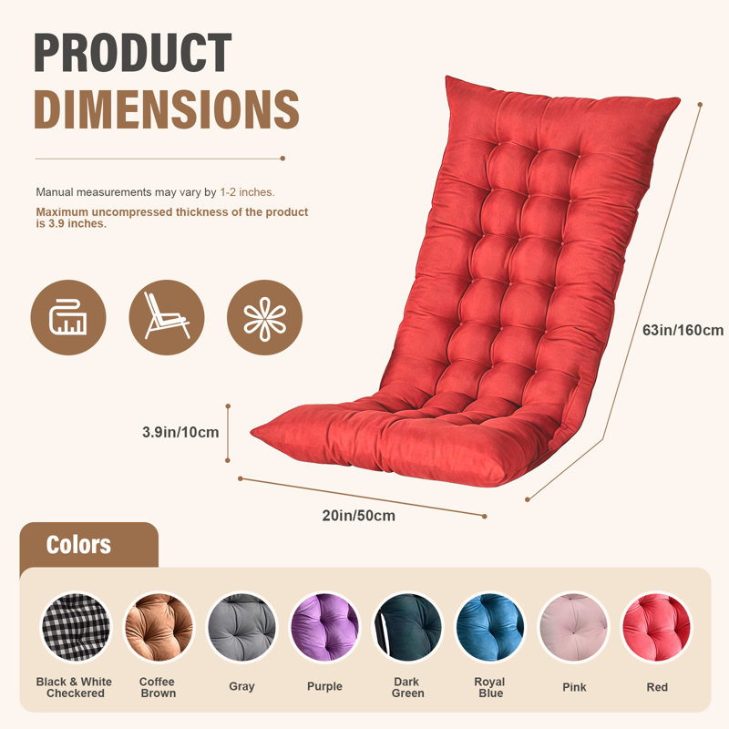 Outdoor 4'' Rocking Chair Chair Pad, Red, 63"W x 20"D
