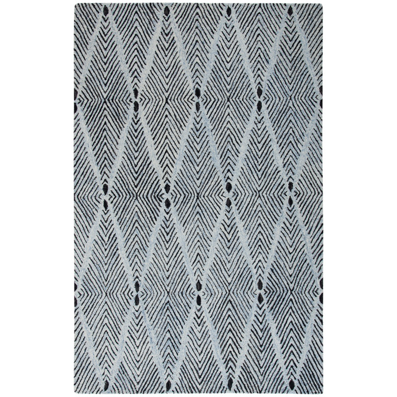 Tapis géométrique en laine / coton touffeté à la main Micro-Loop, Rectangle 5 pi x 8 pi