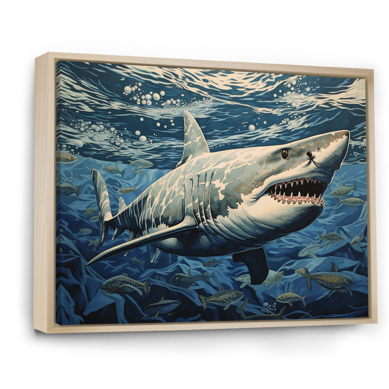 " Shark Echo Painting ", 30" H x 40" W x 1.5" D, Natural Floater Framed