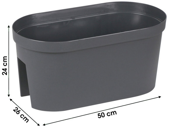 Dakota Fields Grey Plastic Fence Planters Large Flower Pots 50Cm 15 ...