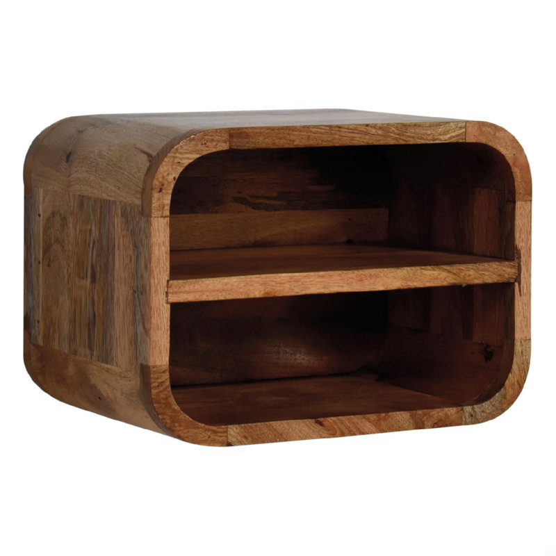 Solid Wood Oak-Ish Floating Open Curve Nightstand