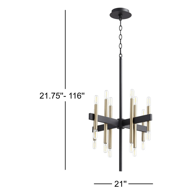 LUXE 16 Light chandelier- Black/Aged Brass