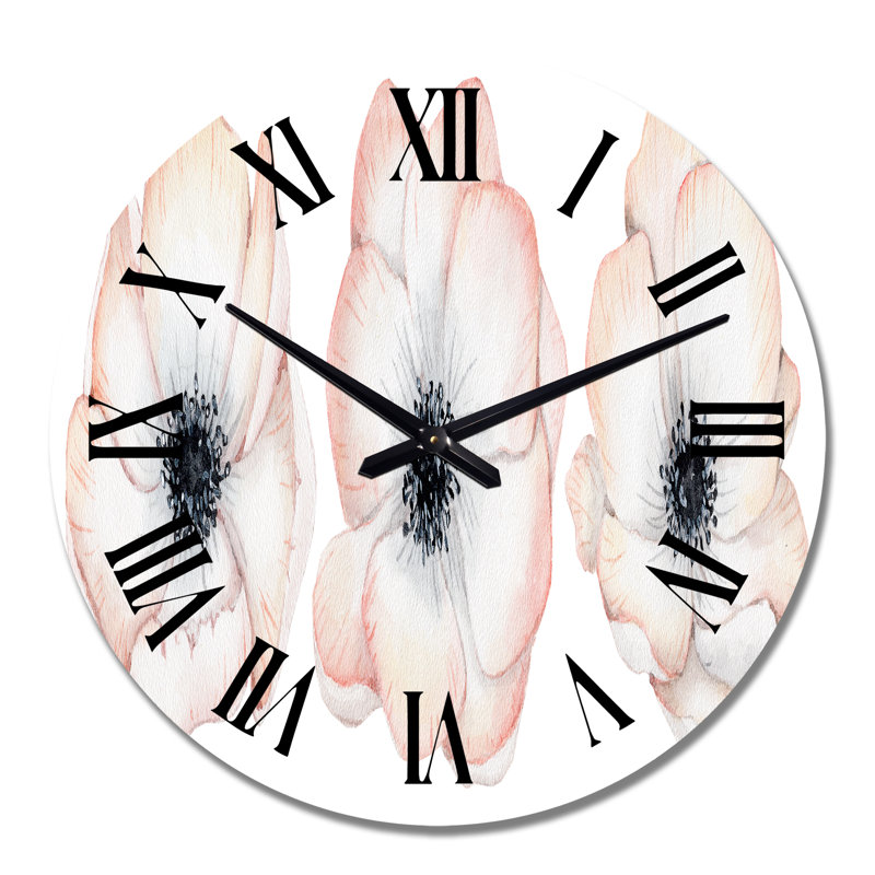 Watercolor Anemone Rose Flowers - Horloge murale traditionnelle, Moyen
