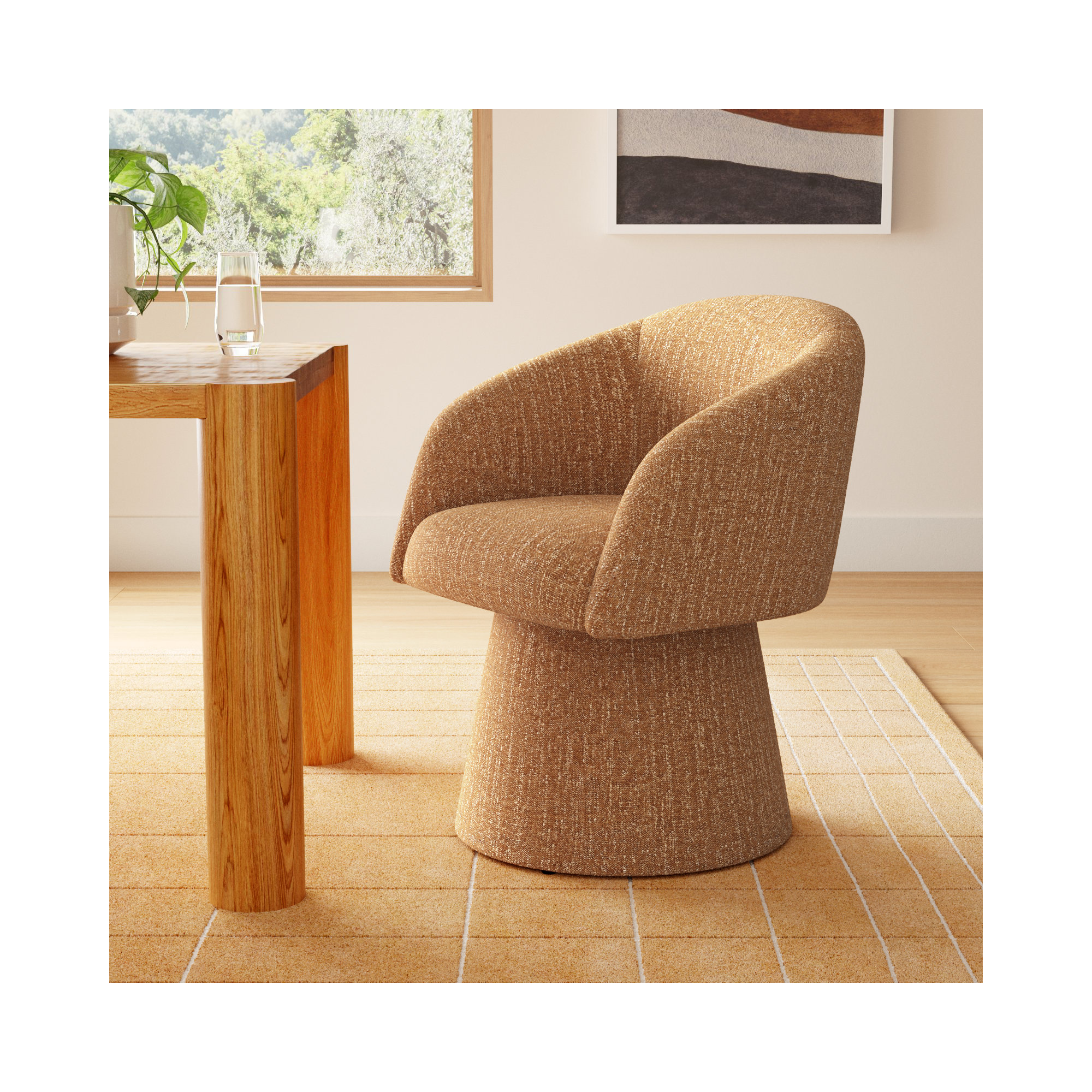 Kyo Chenille Upholstered Barrel Chair, Mellow Mustard Boucle