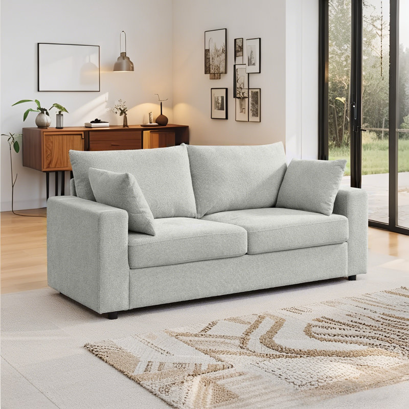 Canapé moderne 78 po 3 places confortable avec coussins profonds et coussins amovibles, Beige