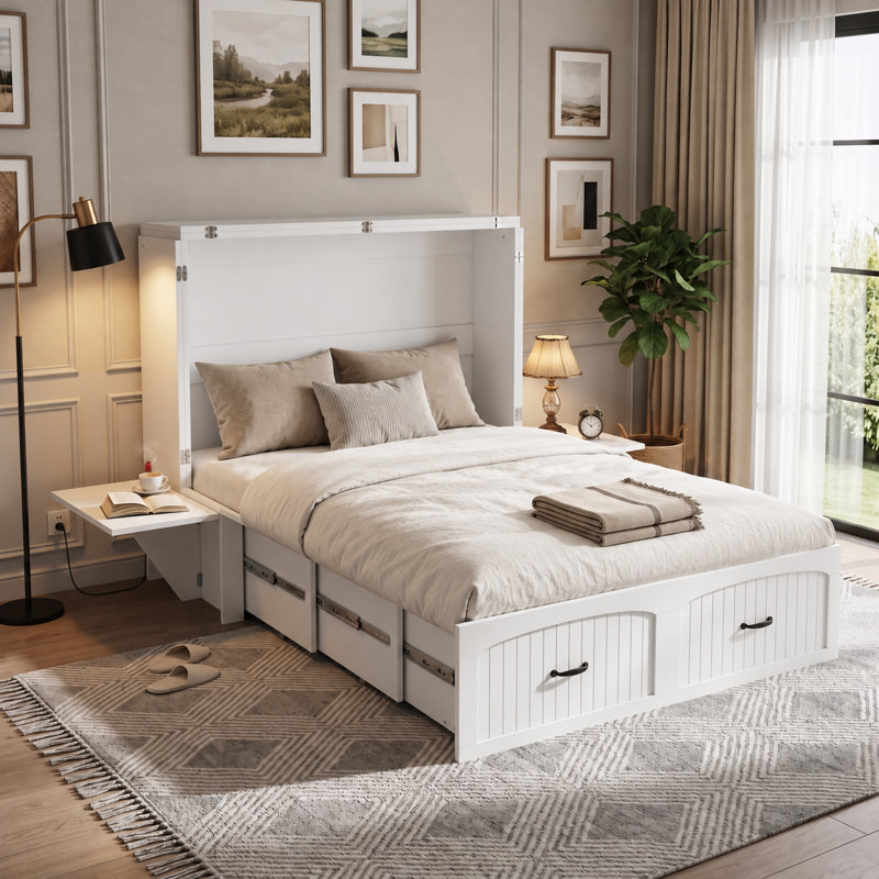 Armoire de rangement convertible en lit double - blanc, conception à 4 portes