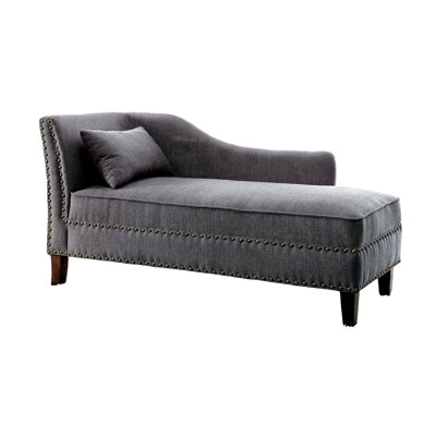 Gray Fabric Chaise / Bench Nailhead Trims Pillow Plush Comfort 1Pc Chaise Living Room Furniture