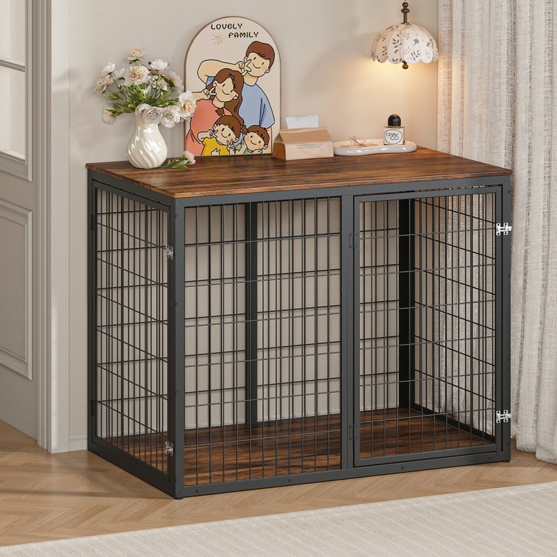 Meuble cage pour chien 47 po avec 3 portes, chenil pour grand et moyen chien, Brun rustique