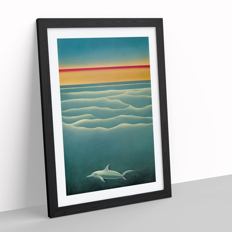 XV1022-4396X Swimming Dolphin - Single Picture Frame Print, 64cm H x 46cm W x 2cm D, Black Framed