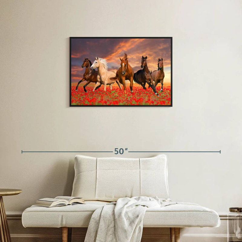 Mustang Horses, Cadre flottant noir, 31 po x 21 po