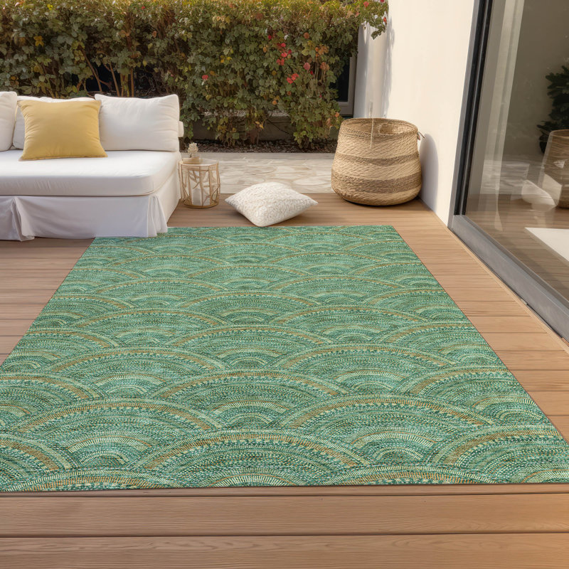 Sage Green Rectangular Synthetic Indoor/Outdoor Rug 2'6" x 3'10"