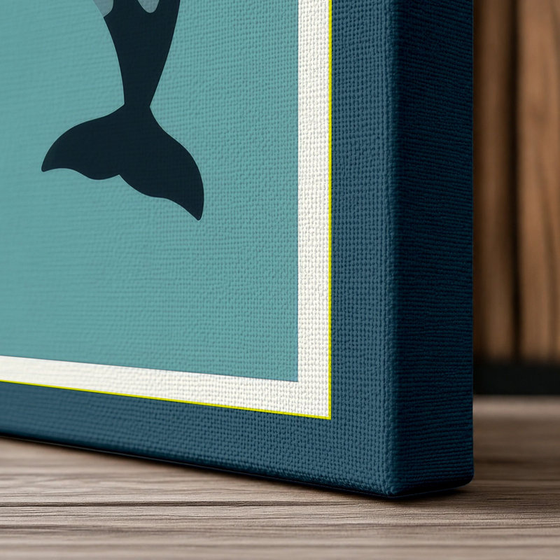 Leaping Orca Coastal 1 Piece Wrapped Canvas Wall Art, 30x20 - 76.2 x 50.8 cm, Teal Border