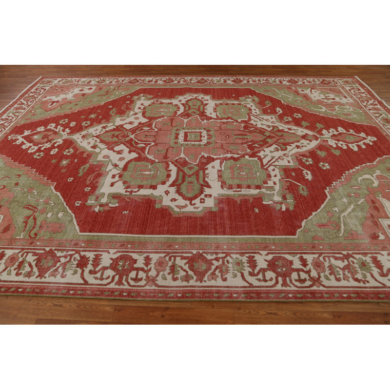 Tapis turc rouge Heriz Serapi noué à la main 10 x 13