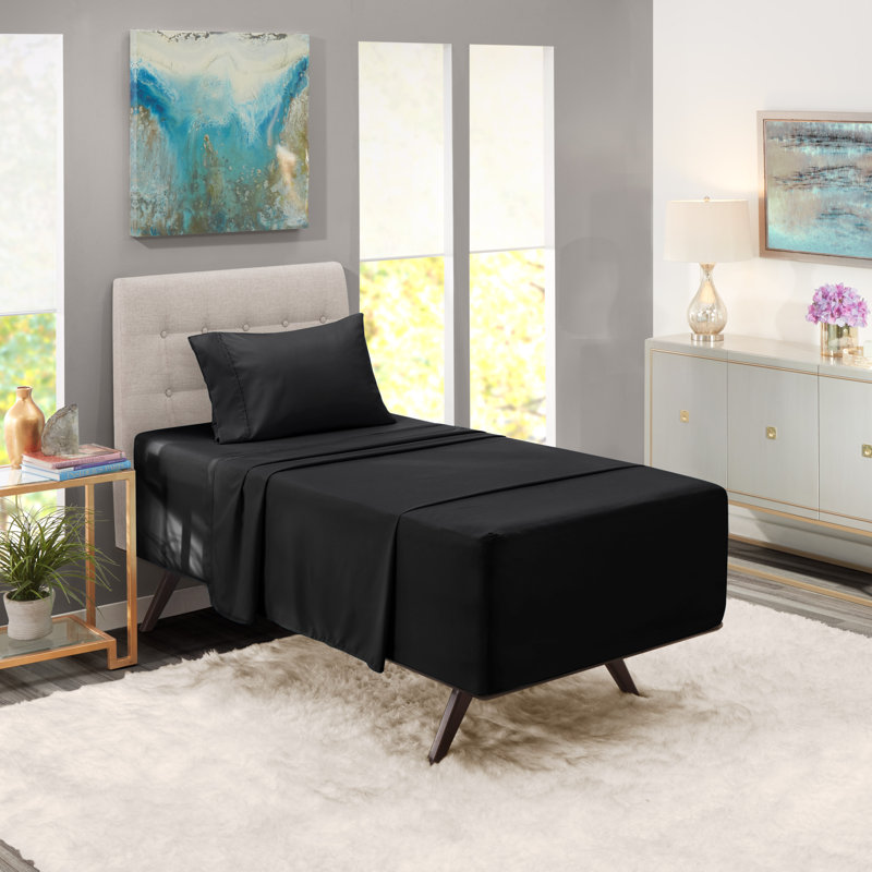 Twin Black Organic Microfiber Deep Pocket Sheet Set