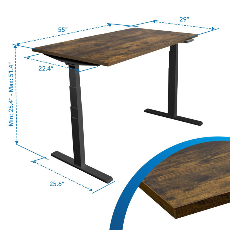Ultimate Dual Motor Electric Standing Desk With Tabletop -, Oak/Black, 51.40" H x 55" W x 29" D