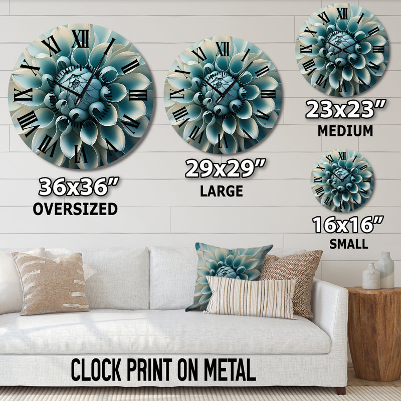 Horloge murale florale bleue et blanche Dahlia I, Grand