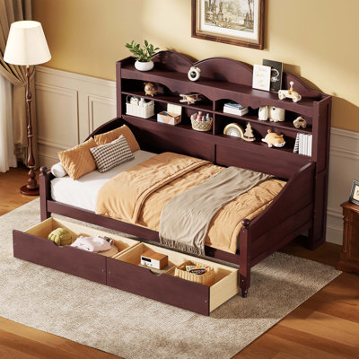 Lit de jour simple avec tiroirs de rangement, lit de jour en bois avec étagère de rangement, style rétro, convient aux chambres à coucher, aux salons et aux chambres d'amis, sommier non requis et simple à assembler, blanc