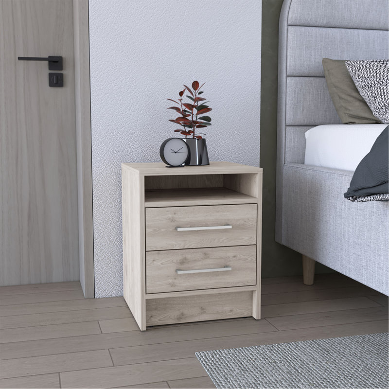 Table de chevet, table de bout, plateau supérieur Eter, deux tiroirs gris clair Eter, Gris