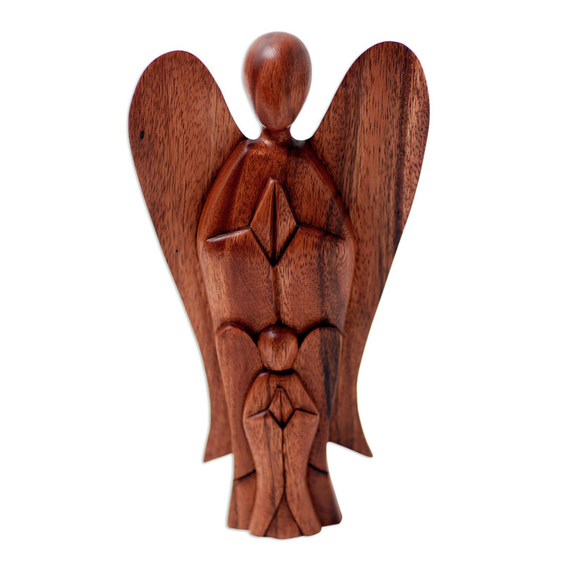 Statuette mère et enfant en bois