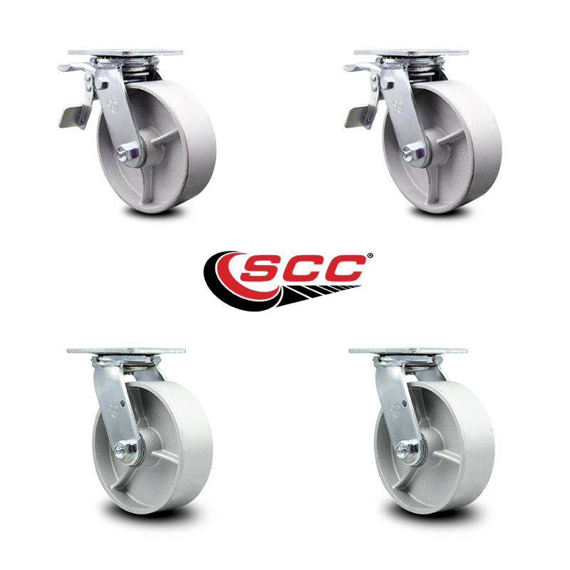 Ensemble de roulettes pivotantes 6 pouces en acier semi-pivotant avec roulement à rouleaux 2