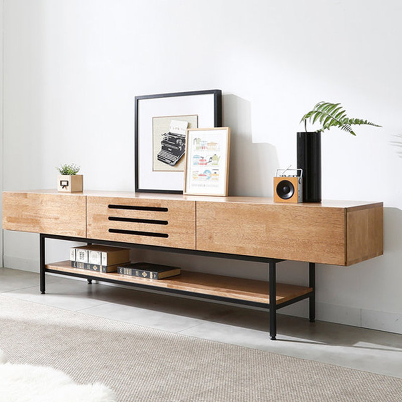 Meuble télé en bois massif clair et luxueux, Burlywood, 78.74"