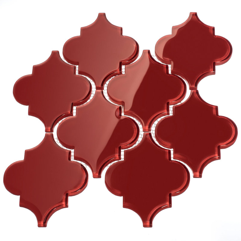 Carrelage fantaisie en verre 4 "x 5" Arabesque, Rouge rubis