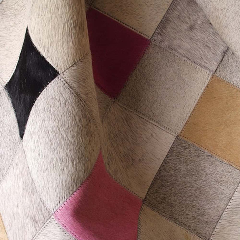 Falling Squares Cowhide Argyle Area Rug, Rectangle 5'2" x 6'6"