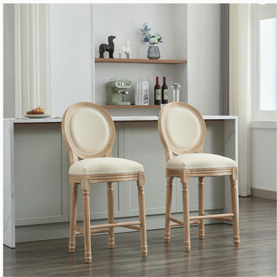 Ensemble de 2 tabourets en bois massif, tabouret de bar en bois massif de style campagnard classique avec siège rembourré