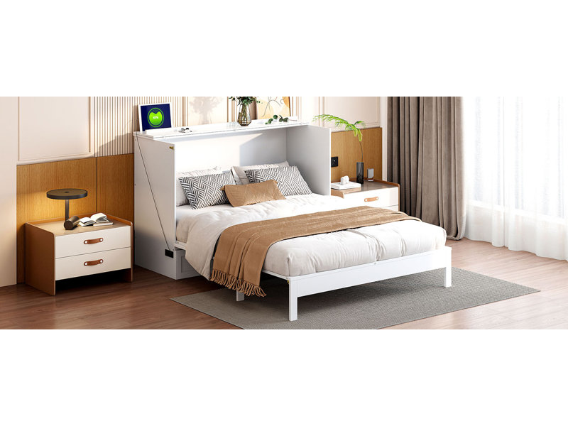 Lit escamotable avec grands tiroirs Murphy, Double, Blanc