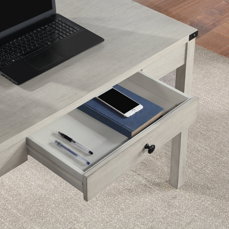 Champagne Oak Wood Writing Desk with Drawer and Keyboard Tray