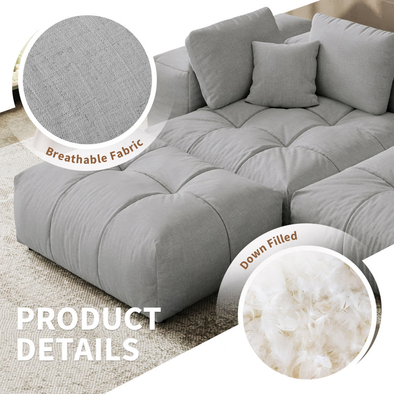 Modular Sectional Sofa Couch, Oversized Free Combination Deep Seat Sofa, Cushion Covers Removable & Washable, Fabric, Down Filled