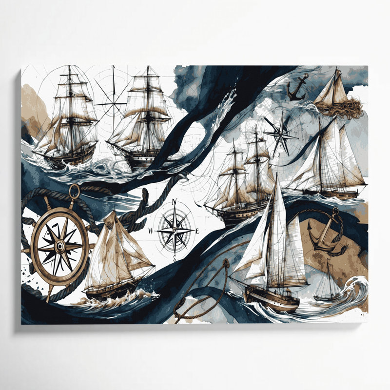 Art nautique sur toile beige, H 11 po x l 14 po