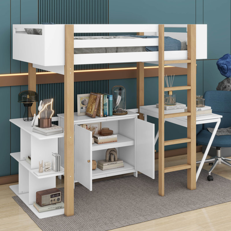 Lit mezzanine Janelly, pour enfants, Simple, Blanc