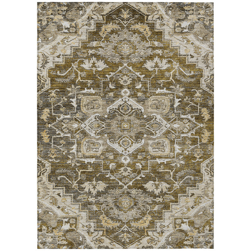 Tapis d'intérieur lavable oriental beige et taupe 3 pi x 5 pi